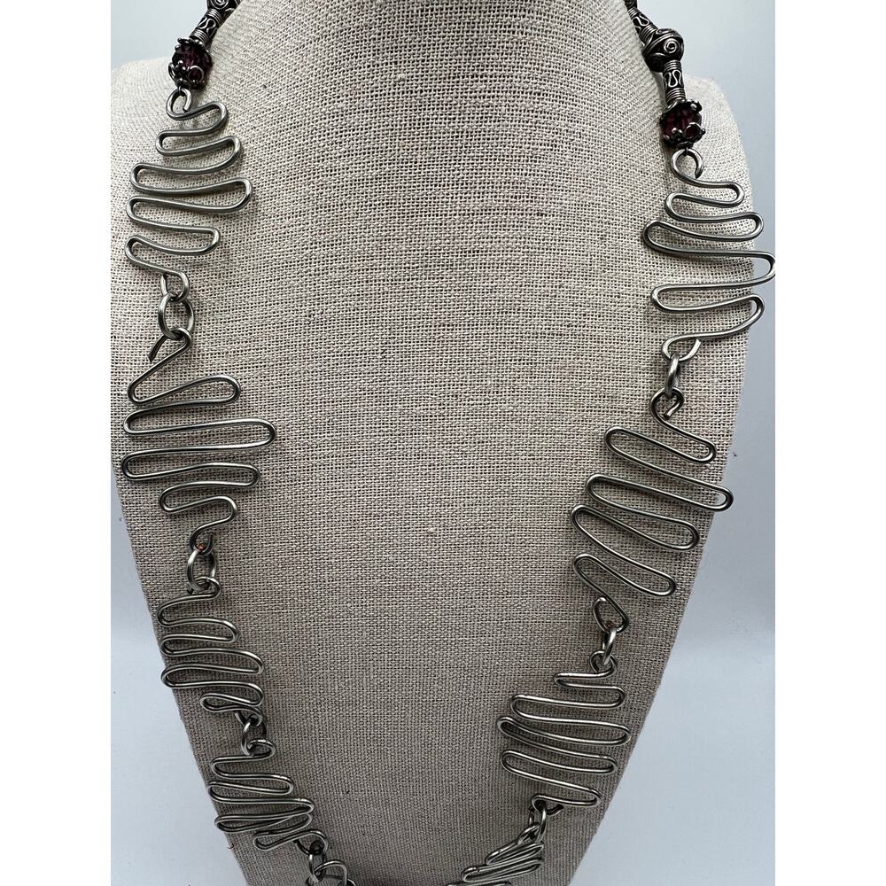 Handmade‎ Silver Tone Industrial Wire Necklace Artisan Wearable Art Statement - Picture 4 of 9